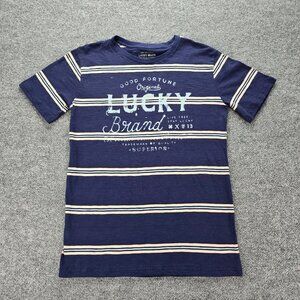 Lucky Brand Tshirt Mens Medium Blue Striped Short Sleeve Preppy Casual‎